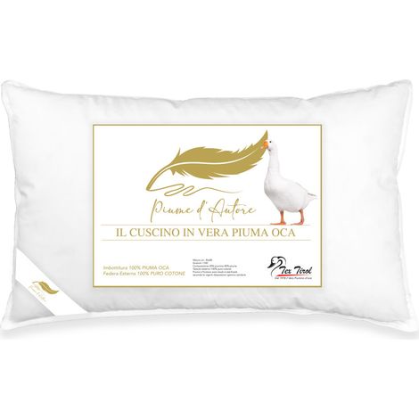 Cuscino Letto Matrimoniale in Piuma d'Oca 50x80 cm Guanciale Ergonomico, Traspirante e Ipoallergenico Piume d'Autore