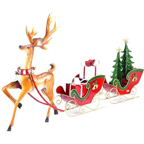 TrAdE Shop Traesio - Renna Con 2 Slitte Rosse Regali Alberi In Metallo 95x13x53.5cm Decorazione Natalizia 641046 - (1/5)