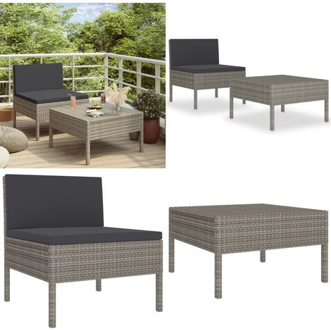 Salon de jardin 2 pcs avec coussins Résine tressée Gris - Salon De Jardin - Mobilier De Jardin - Set De Jardin - Canapé De Jardin - Table Basse - Home & Living