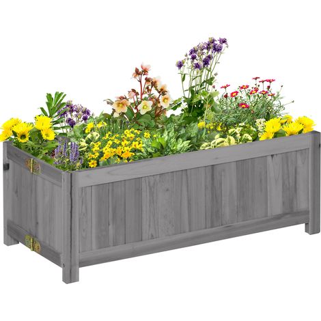 Jardinière, pliable, en bois massif, bois, gris, 70 x 30 x 25 cm, pour jardin et terrasse, culture de plantes, terrasse balcon (1/5)