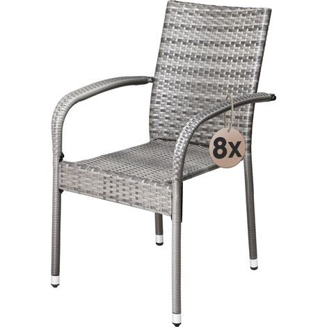 Casaria – Lot de 4 ou 8 chaises de jardin empilables en polyrotin – Structure en acier thermolaqué – Résistantes aux intempéries – Charge maximale 160 kg