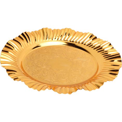 Plateau de service en acier inoxydable doré 20cm, forme éventail original pour apéritifs et événements. (1/5)