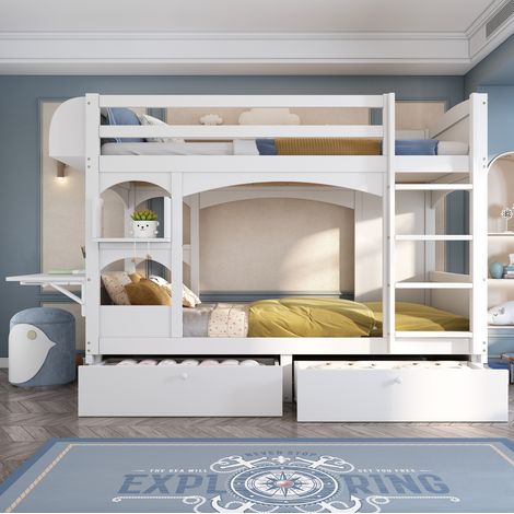 letto contenitore 90x200 scrivania pieghevole bianco HAVRYA (1/5)