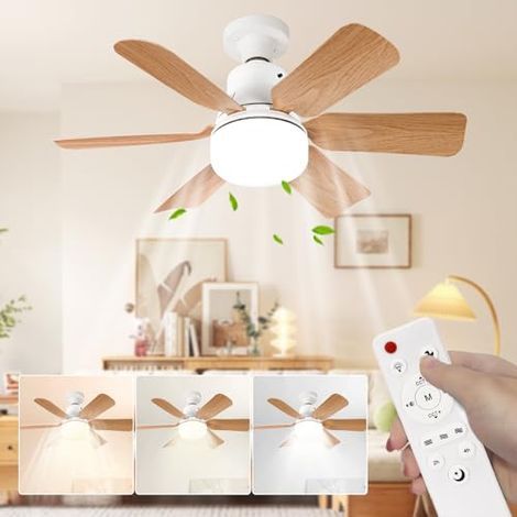 Ventilateur Plafond avec Lumiere,télécommande,51CM，Lustre Chambre,Grain de Bois,3 Vitesses,Réglage continu Luminosité et Température de Couleur,pour les Chambres, les Balcons, les Couloirs et les Salo (1/5)