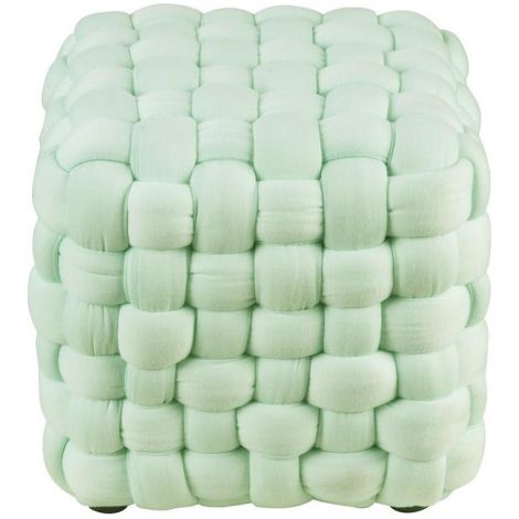 Pouf tressé 27x27x27 cm en velours vert clair (1/5)