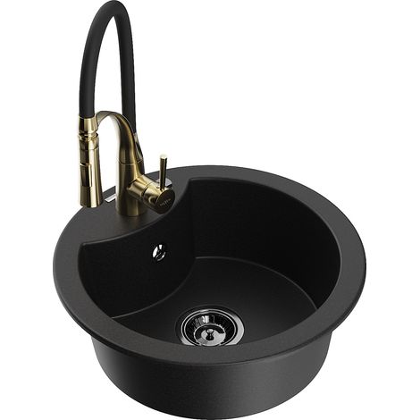 Mexen Diego lavello in granito a 1 vasca con miscelatore da cucina Aster, nero - 6512-77-73450-57-B (1/5)