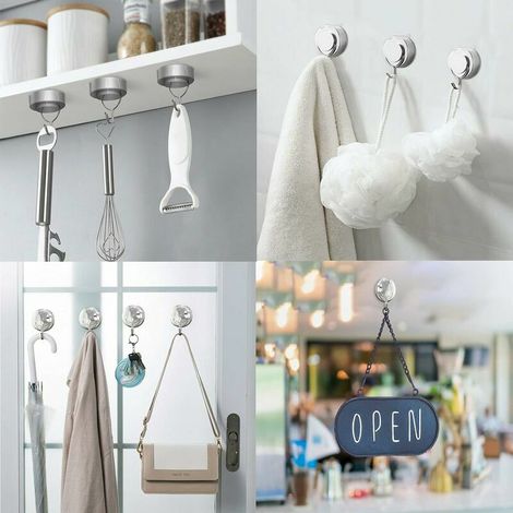 Supporti ad aspirazione, 2 pezzi rimovibili e impermeabili con ganci metallici, perfetti per bagno, cucina, finestre in vetro, appendi asciugamani. (1/3)