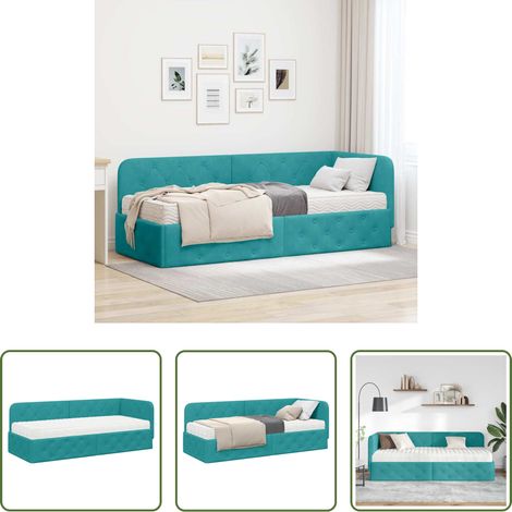 vidaXL Canapé - Cadre de lit d'angle Turquoise 80 x 200 cm Velours (1/5)