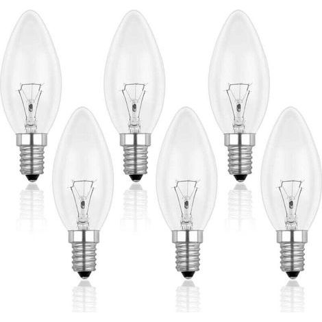 E14 60W 230V Glühlampe, Kerzenform, dimmbar, warmweiß (2700K), 600lm, C35-Klarglasbirne, für Kronleuchter und Schreibtischlampen, 6er-Pack (1/4)