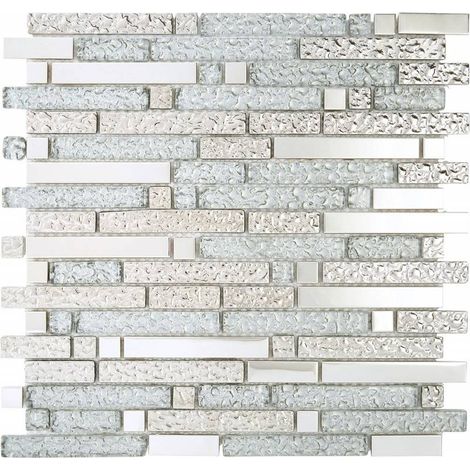 Decoon – Mosaïque murale en verre et aluminium – Couleur gris – Finition Frozen – Pour salle de bains et cuisine (1/5)