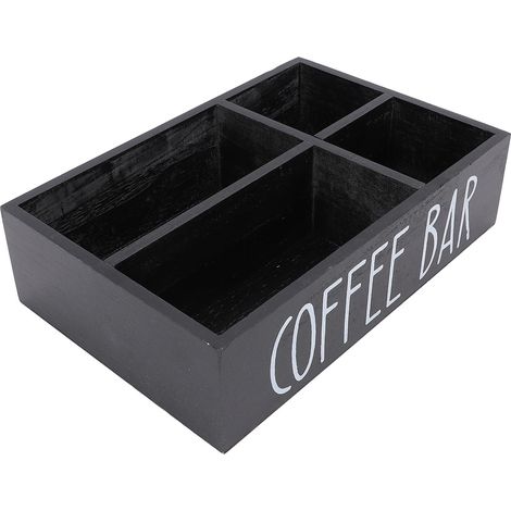 Organisateur de coin café avec séparateur, boîte de rangement en bois pour accessoires de bar à café, sachets de thé et dosettes de café, pour plan de travail de cuisine, noir (1/5)