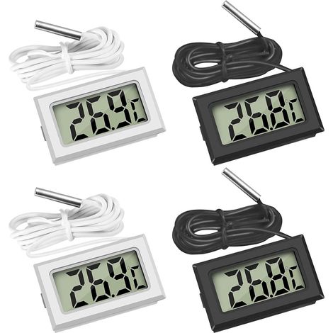 Lot de 4 mini thermomètres numériques LCD (2 noirs, 2 blancs) avec sonde de température pour réfrigérateur, congélateur et aquarium (1/5)