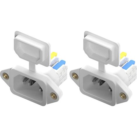 2 pièces Prise IEC C14 3 Broches,Adaptateur de Prise Montage sur Panneau C14(poignée Tricolore) fiches d'alimentation 250V 10A,Trou fileté,avec Capuchon étanche (Blanche)