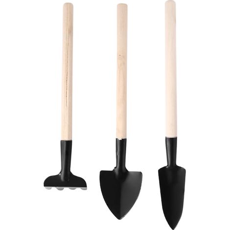 Ensemble de 3 outils de jardinage : mini pelle à fleurs, râteau et outils à main combinés pour plantes en pot. (1/5)