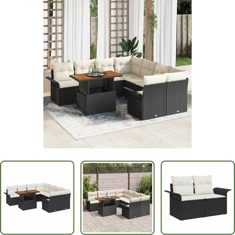 vidaXL Jardin -  Ensemble de canapé de jardin 9 pcs Noir Poly rotin (1/5)