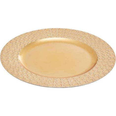 Assiette de présentation dorée avec bord à motif octogonal/assiettes/assiettes en mélamine/petites assiettes/assiettes dorées/assiettes de service/dimensions : 33 x 2 x 33 cm