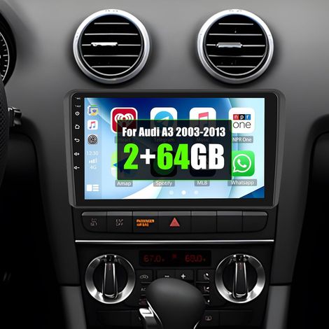 2+64 Go Android 15 Autoradio 9'' HD pour A3/S3/RS3 2008-2012 (8P/8V) - Carplay sans Fil, Android Auto, Navigation GPS Intégrée, Écran Tactile 2.5D, Compatibilité Steering Wheel Control (1/5)