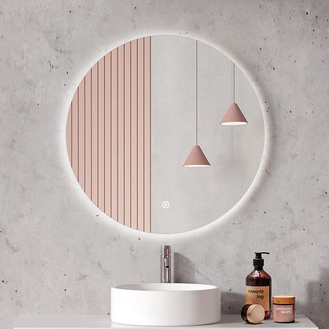 EMKE Miroir lumineux de salle de bain Rond rétro-éclairage LED sans cadre, avec Interrupteur tactile Lumière Blanche Froide Diamètre 70cm (1/5)