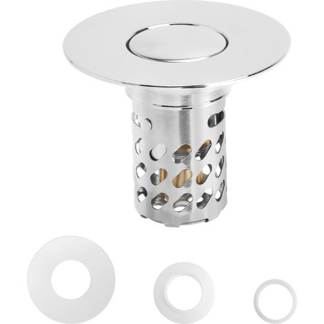 1 Bonde de lavabo, Acier inoxydable, Filtre anti-blocage, Mécanisme pop-up, Pour salle de bain 28-58mm (1/5)