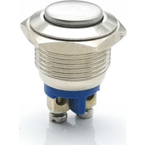 Interrupteur de klaxon à bouton-poussoir instantané de 16 mm, adapté aux sonnettes, bateaux et voitures matériau métallique étanche (argent). (1/4)
