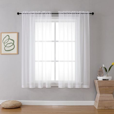 DWCN Juego de 2 paneles de cortinas traslúcidas blancas de 63 pulgadas de largo, elegantes cortinas de cocina de color sólido para ventana pequeña, cortinas de gasa con doble bolsillo para barra y (1/5)