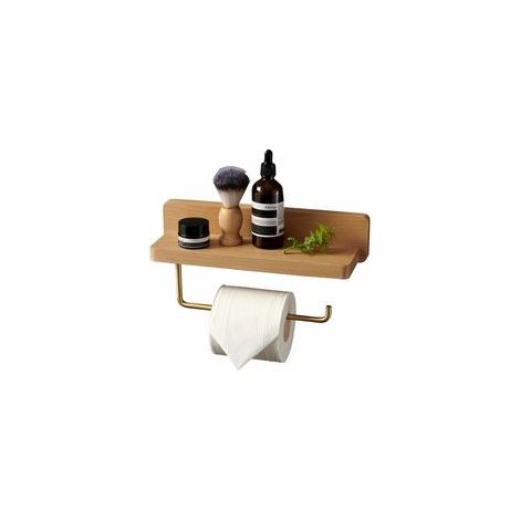 Porte-papier toilette double en bois massif hêtre – Installation murale ou autocollante – Coins arrondis – Support décoratif salle de bain (1/5)