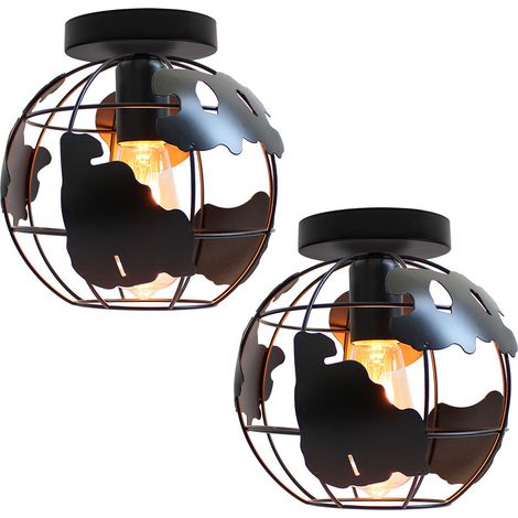 (2X) Plafonnier Rétro Créatif Lustre Vintage Lampe De Plafond Cage En Métal En Fer E27 Pour Restaurant, Chambre À Coucher, Bureau (Noir)