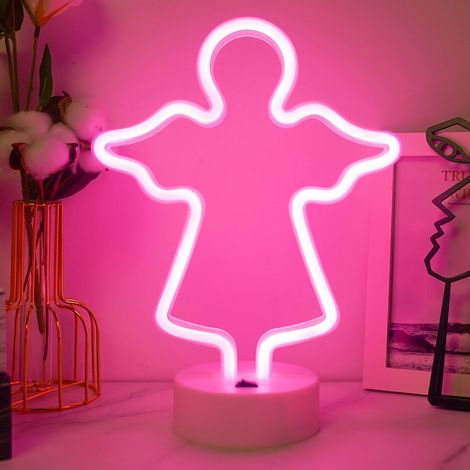 Enseigne néon ange rose LED ange néon panneau batterie USB pour chambre à coucher, anniversaire, bar, fête, cadeaux pour enfants et femmes (1/5)