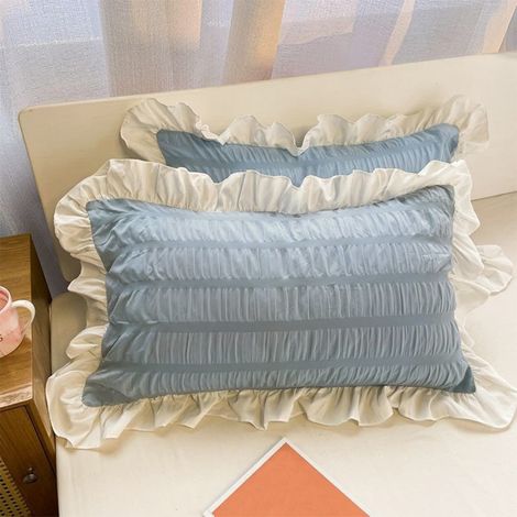Pillowcase - Sham - Polyester - Envelope Closure - White Striped - For Bed Sofa Chair - Set Of 2 (1/5)