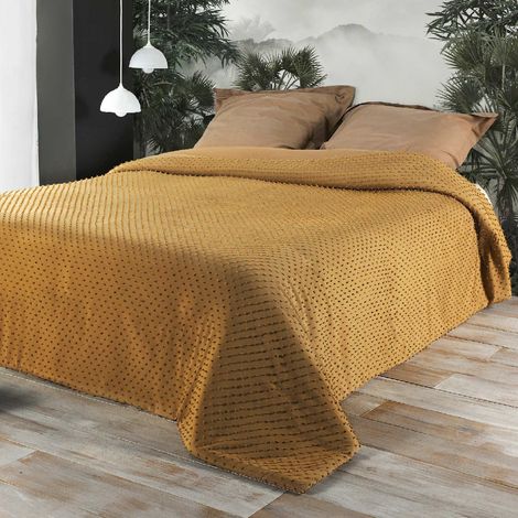 Dessus de lit "POMPON" - 180x240cm - Moutarde (1/2)