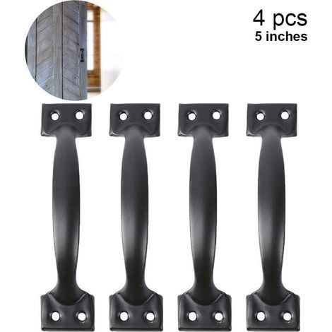 4 pièces poignées de porte de grange poignées de porte pour clôtures en bois poignée d'armoire vintage pour armoire de cuisine meubles tiroir matériel d'armoire, 5 pouces, noir (1/5)