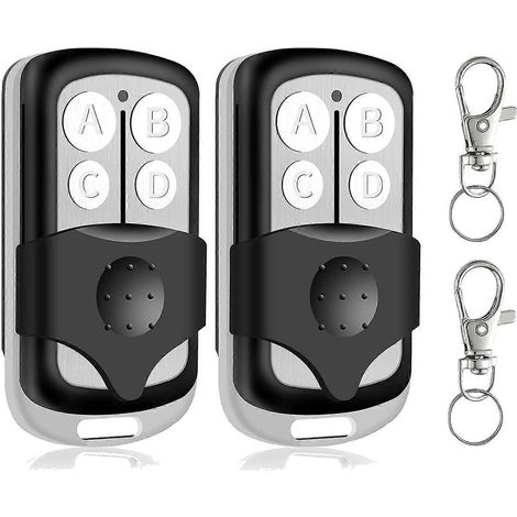 Lot de 2 télécommandes universelles pour ouvre-porte de garage, compatibles avec les ouvre-portes porte-clés, 4 boutons (voir illustration). (1/5)