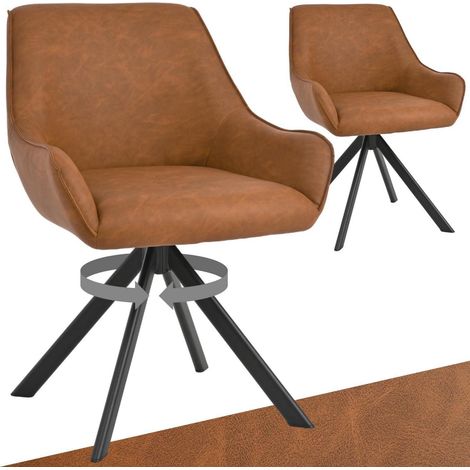 Esszimmerstühle 2er Set drehbar mit Armlehne, PU-Leder Braun (1/5)