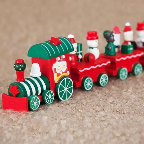 Trade Shop - TRENINO NATALINO IN LEGNO MIT 6 VAGONI 32CM ROSSO UND BIANCO NATAL DECORATIONEN - (1/4)