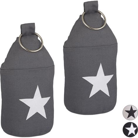 2x Fermaporta a Pavimento in Stoffa, Sacchetto Alto con Stella e Manico, Bloccaporta HLP 25 x 12 x 12 cm, Grigio Scuro