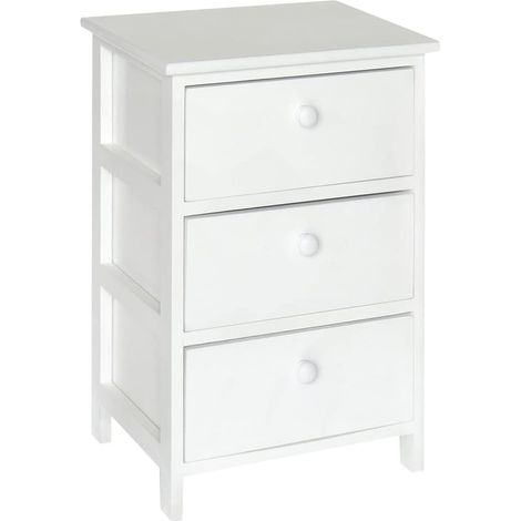 King Home Paulownia Holz Kommode 40x29x58h cm 3 Schubladen weiß
