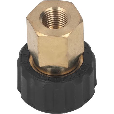 Adaptateur pour nettoyeur haute pression en laiton et caoutchouc anticorrosion G1/4" vers M22 x 1,5 mm, filetage femelle-femelle de 15 mm de diamètre extérieur, pour tuyau de nettoyeur haute pression.