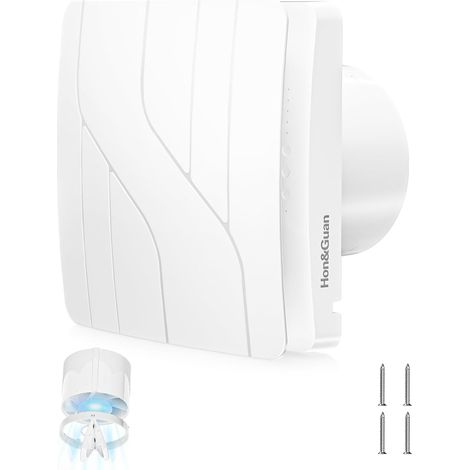 Ventilateur de salle de bain 100 mm avec reflux et clapet anti-retour, 5 temps de fonctionnement, IP64, moteur CC 5 W, 110 m³/h, 35 dB, silencieux, ventilateur mural pour salle de bain, WC (1/5)