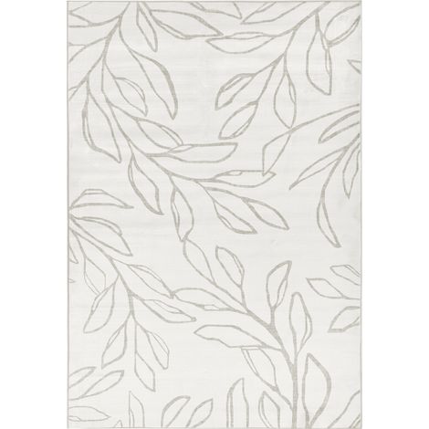 Alfombra moderna 160 x 230 cm de tela motivo hojas sala de estar dormitorio apto para calefacción por suelo radiante base antideslizante pelo corto beige claro Bismil