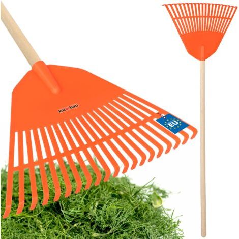 Rateau à Feuilles - Plastique - 45 cm - Orange - avec Manche - Râteau Jardin - Balai à Gazon - Ramasse Feuilles - Léger - Résistant - Entretien Jardin-NANOTEH (1/5)