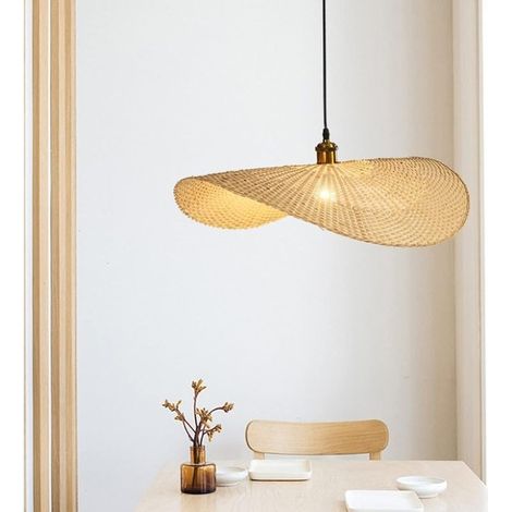 Suspension en bambou tissé Ø40cm – Lustre réglable en hauteur – Éclairage doux pour salon et chambre – Résistant à la chaleur et à la moisissure (1/5)
