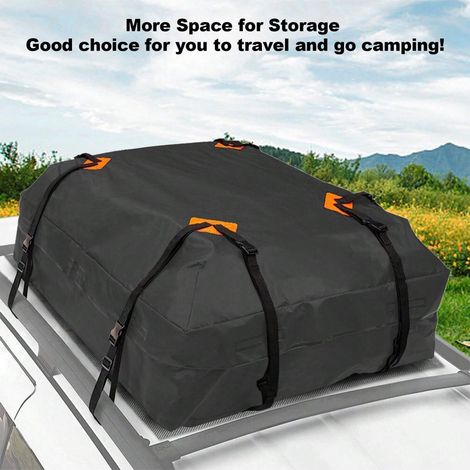 Sac de toit universel pour voiture, sac de rangement cubique en tissu épais 600D imperméable noir, idéal pour les voyages et le camping. (1/5)