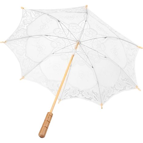 Parapluie en pur coton orné de dentelle, articles de mariage, parapluie de mariée, parapluie de banquet de style occidental. (1/5)
