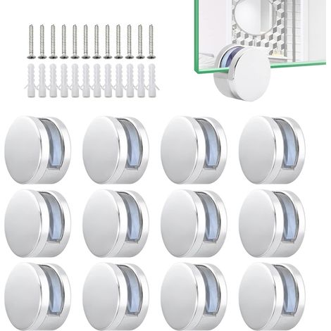 APEX Support Miroir Mural Fixation Clips Salle de Bains,Entretoise d'étagère en Verre en Alliage de Zinc 12 Pièces (1/5)