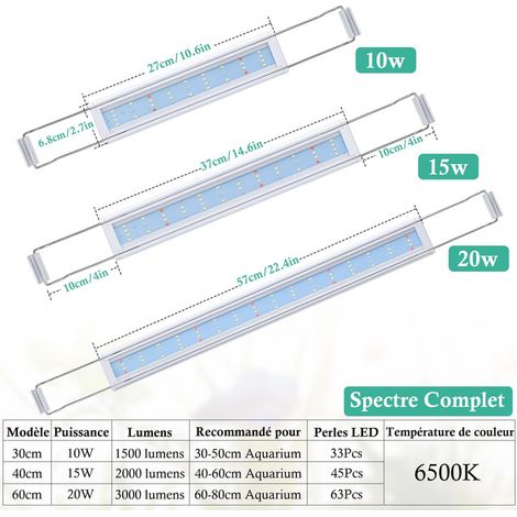 Éclairage LED pour Aquarium Lampe Spectre Complet avec Minuterie Veilleuse Réglable Étanche pour Plantes Aquatiques et Poissons