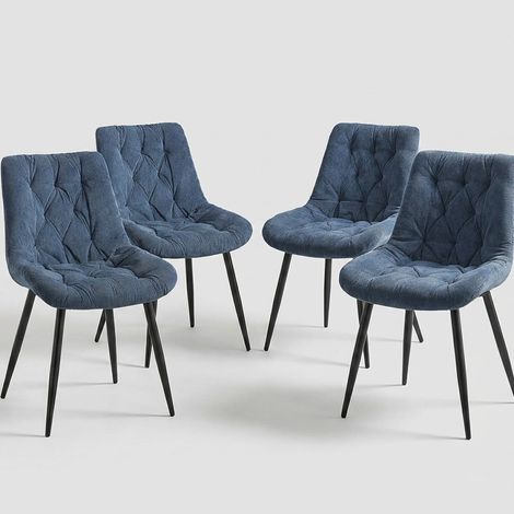 4er-Set gepolsterte Veloursstühle fürs Esszimmer Flora - Blau