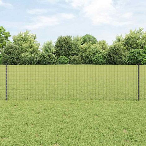 Zaun mit Pfosten Grau 0,6 x 10 m Stahl und PVC