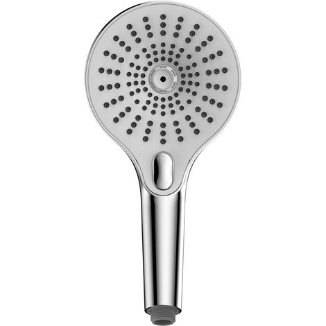 WENKO Soffione Doccia Ultimate Shower, Doccetta a Mano, 3 Funzioni, pochi Spruzzi, silenzioso, Plastica, Collegamento universale ½“, adatto per Riscaldatore di Flusso, Ø 13 cm, Argento Lucido/Bianco (1/5)