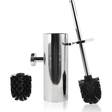 INOX Brosse Toilettes WC Suspendu Balai Toilette WC avec 2 Têtes de Brosses, Balayette WC Kit Brosses WC et Supports Toilet Brush Brosse Nettoyage Support pour Salle de Bain Accessoire Chrome (1/5)