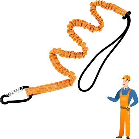 Corde de sécurité pour outils (noire, fluorescente verte, orange), corde de protection antichute pour outils de construction, capacité de charge de 10 kg, orange 90-150 cm. (1/5)